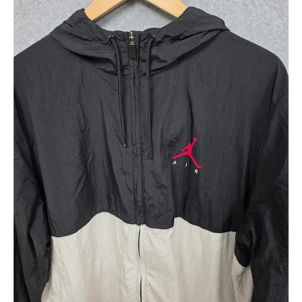 Jordan Windbreaker Men XXL Black White Jumpman Air Hooded Full Zip Sport Jacket
